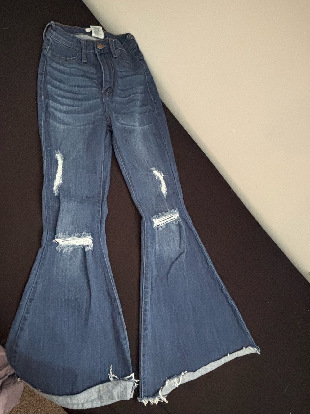 Vibrant Dark Blue Distressed Flare Jeans